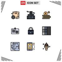 9 iconos creativos signos y símbolos modernos de compras seguridad inversión bloqueo id elementos de diseño vectorial editables vector