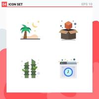 Pack of 4 creative Flat Icons of ramadan sauna palm trees box hosting Editable Vector Design Elements