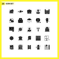 25 Thematic Vector Solid Glyphs and Editable Symbols of building map bag labour construction Editable Vector Design Elements