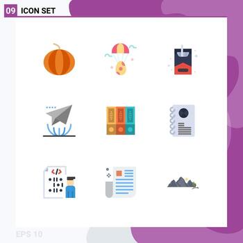 Mobile Interface Flat Color Set of 9 Pictograms of documents data hobby archive send Editable Vector Design Elements