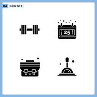 Stock Vector Icon Pack of 4 Line Signs and Symbols for dumbbell student bag weight date magnifying glass Editable Vector Design Elements