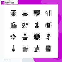 Group of 16 Modern Solid Glyphs Set for air pollution hobbies equipment custom Editable Vector Design Elements