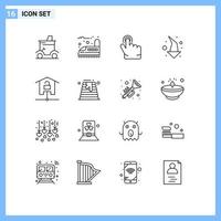 Mobile Interface Outline Set of 16 Pictograms of home down transport direction arrow Editable Vector Design Elements