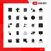 25 Universal Solid Glyphs Set for Web and Mobile Applications technology server management cloud charge Editable Vector Design Elements