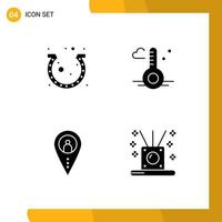 Set of 4 Commercial Solid Glyphs pack for day distance horseshoe thermometer location Editable Vector Design Elements