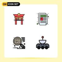 Mobile Interface Filledline Flat Color Set of 4 Pictograms of gate seo chinese paper car Editable Vector Design Elements