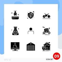 Editable Vector Line Pack of 9 Simple Solid Glyphs of instagram pollution thinking hazard sport Editable Vector Design Elements