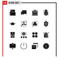 16 Universal Solid Glyphs Set for Web and Mobile Applications avatar secure net lock alarm Editable Vector Design Elements