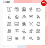 Pack of 25 Modern Lines Signs and Symbols for Web Print Media such as rocket transportation program holiday plant Editable Vector Design Elements