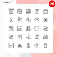paquete de 25 líneas modernas, signos y símbolos para medios de impresión web, como el programa de transporte de cohetes, elementos de diseño de vectores editables de plantas de vacaciones