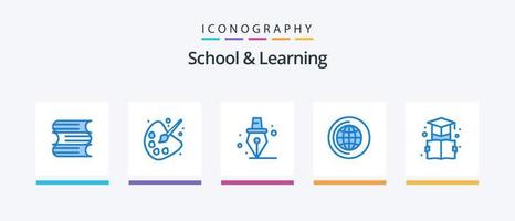 School And Learning Blue 5 Icon Pack Including . education. pen. bookmark. cd. Creative Icons Design vector