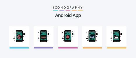 La línea de la aplicación de Android llenó el paquete de 5 iconos, incluido el archivo. espalda. comprar. teléfono inteligente aplicación diseño de iconos creativos vector