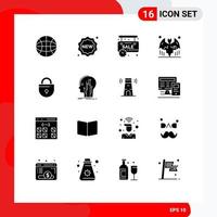 16 Creative Icons Modern Signs and Symbols of locked internet time night bats Editable Vector Design Elements