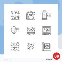 conjunto de 9 iconos de interfaz de usuario modernos símbolos signos para globo de alivio superhéroe aire foto elementos de diseño vectorial editables vector