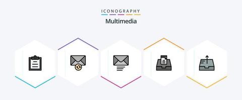 paquete de iconos multimedia de 25 líneas completas que incluye . . enviar. enviar. buzón vector