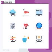 Pictogram Set of 9 Simple Flat Colors of portfolio cv speed curriculum programming Editable Vector Design Elements