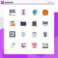 Group of 16 Modern Flat Colors Set for file clipboard globe archive game Editable Pack of Creative Vector Design Elements