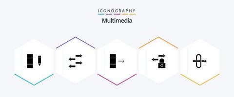 Multimedia 25 Glyph icon pack including . export. . gateway vector
