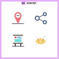 Mobile Interface Flat Icon Set of 4 Pictograms of minus billboard link social pubic Editable Vector Design Elements