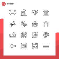 Universal Icon Symbols Group of 16 Modern Outlines of hill court love campus university Editable Vector Design Elements