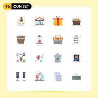 Set of 16 Vector Flat Colors on Grid for retail food box farm cart Editable Pack of Creative Vector Design Elements