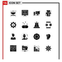 Group of 16 Solid Glyphs Signs and Symbols for setting seo online pay marketing pc Editable Vector Design Elements