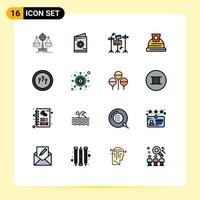 Mobile Interface Flat Color Filled Line Set of 16 Pictograms of biology helmet muslim construction music Editable Creative Vector Design Elements