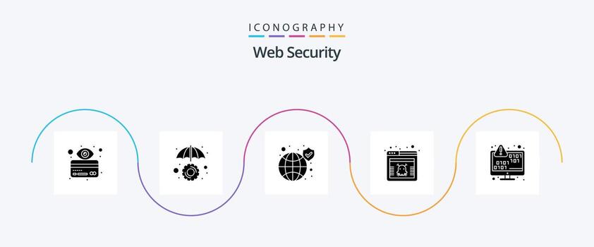 paquete de iconos de glifo 5 de seguridad web que incluye binario. web. global. virus. seguridad vector