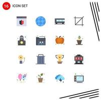 Flat Color Pack of 16 Universal Symbols of robbery hacker globe detective crop Editable Pack of Creative Vector Design Elements