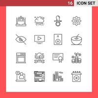 Set of 16 Modern UI Icons Symbols Signs for view eye nipple gear kids Editable Vector Design Elements