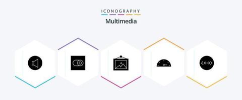 paquete de iconos multimedia de 25 glifos que incluye . . pared. html soportes vector