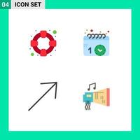 Pack of 4 Modern Flat Icons Signs and Symbols for Web Print Media such as help up calendar watch blaster Editable Vector Design Elements