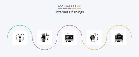 Internet Of Things Glyph 5 Icon Pack Including store. online. smart. security camera. cctv vector