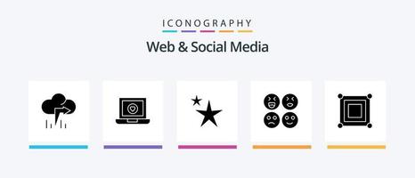 paquete de iconos de glifo 5 web y redes sociales que incluye . feliz . amar. emojis estrella. diseño de iconos creativos vector