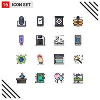 Flat Color Filled Line Pack of 16 Universal Symbols of usb download android box milk Editable Creative Vector Design Elements