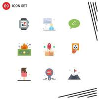 9 Universal Flat Colors Set for Web and Mobile Applications package start chating rocket income Editable Vector Design Elements