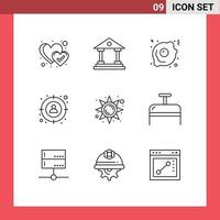 Stock Vector Icon Pack of 9 Line Signs and Symbols for sun light light fast food brightness man Editable Vector Design Elements