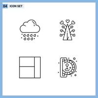 Group of 4 Modern Filledline Flat Colors Set for cloud grid weather heart insert coin Editable Vector Design Elements