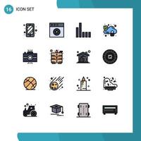 Group of 16 Flat Color Filled Lines Signs and Symbols for draw retro signal photography antique camera Editable Creative Vector Design Elements