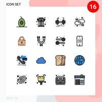 Set of 16 Modern UI Icons Symbols Signs for computing network dumbbell link chain Editable Creative Vector Design Elements