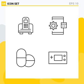 4 User Interface Line Pack of modern Signs and Symbols of device pills hardware develop devices Editable Vector Design Elements