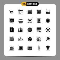 Group of 25 Modern Solid Glyphs Set for analytics empire web crown hardware Editable Vector Design Elements