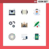 Mobile Interface Flat Color Set of 9 Pictograms of dhaka aurangabad fort analytics service gears Editable Vector Design Elements