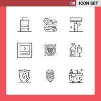 Group of 9 Outlines Signs and Symbols for public transit wireframe party player salon Editable Vector Design Elements