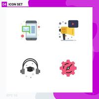 Set of 4 Vector Flat Icons on Grid for email graduation advertising play setting Editable Vector Design Elements