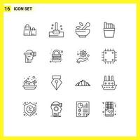 Group of 16 Modern Outlines Set for domain headset medical reality fries Editable Vector Design Elements