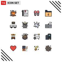 16 iconos creativos signos y símbolos modernos de la carpeta de copia de seguridad documento html relajación elementos de diseño de vectores creativos editables