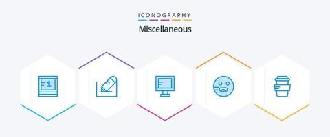 Miscellaneous 25 Blue icon pack including study. school. computer. hungry. emojis vector