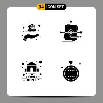 Mobile Interface Solid Glyph Set of 4 Pictograms of buy for algorithm pattern rent Editable Vector Design Elements