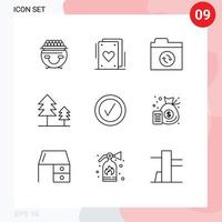 Pictogram Set of 9 Simple Outlines of accounting good files checked holiday Editable Vector Design Elements